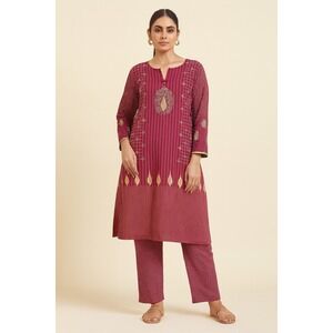 Handmade magenta shirt dress tunic kurta modest blouse & palazzo trouser Medium‎
